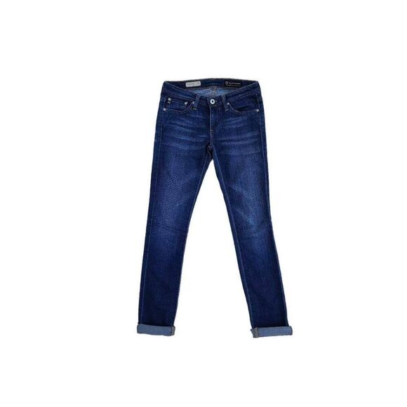 AG The Stevie Slim Straight Semi-Dark Wash Whiskering Denim Jeans Size 24R - Picture 1 of 12